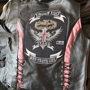 Black and Pink Leather Vest